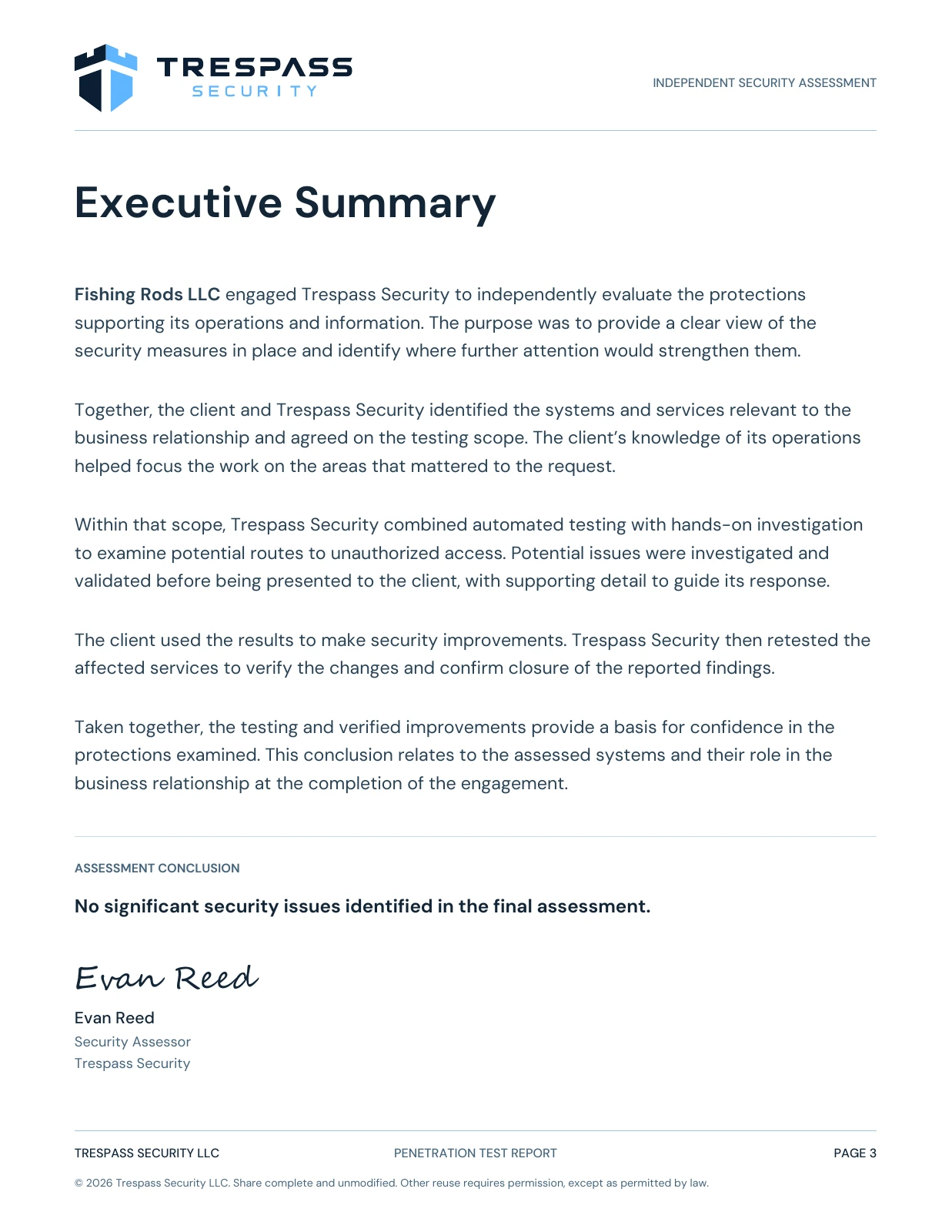 Sample Executive Summary page