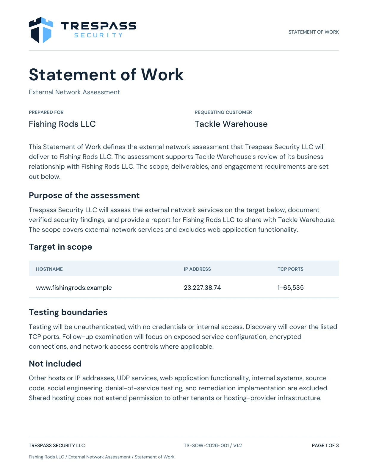 Statement of Work, page 1 of 3