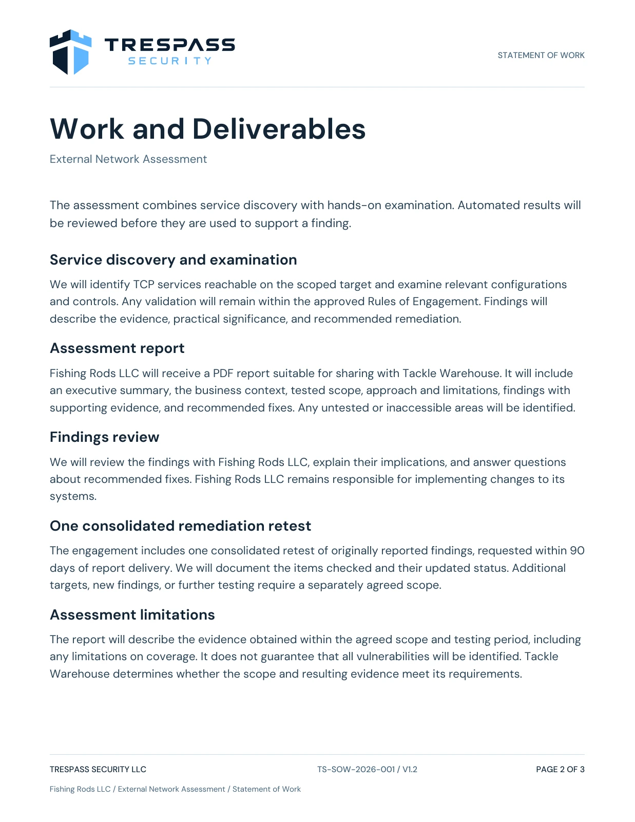 Work and Deliverables, page 2 of 3