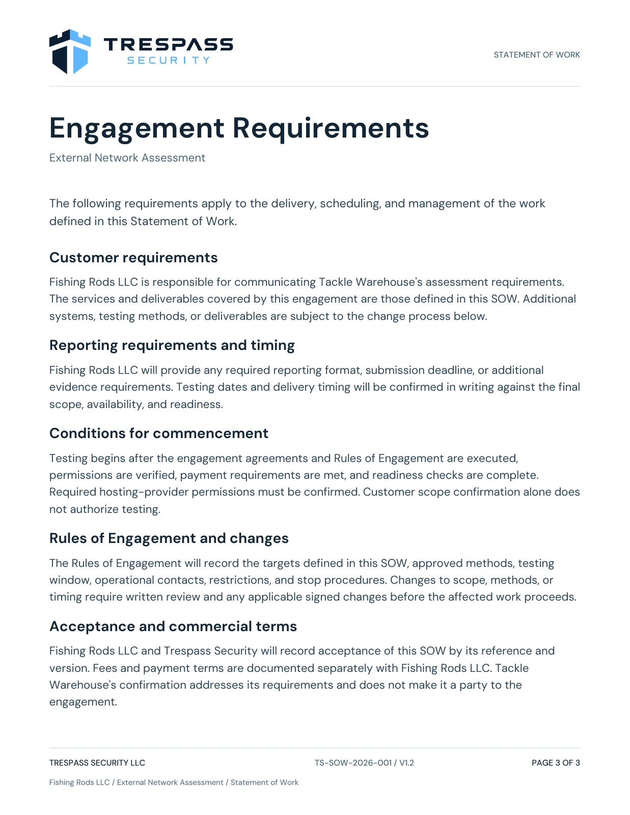 Engagement Requirements, page 3 of 3