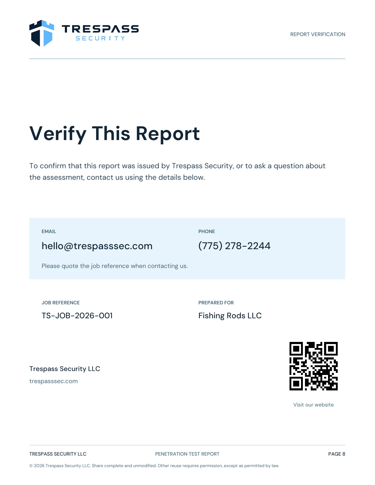 Sample Verify This Report page